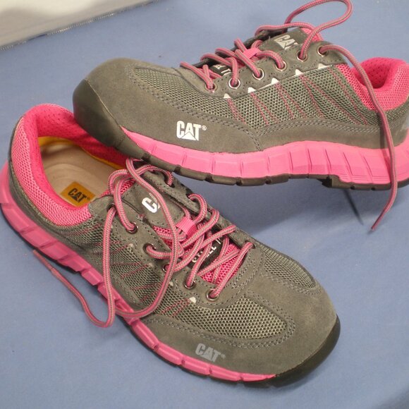 CAT Pink and Gray Steel Toed Shoes, Size 7 1/2 - Picture 6 of 8